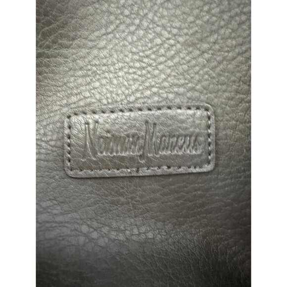 Neiman Marcus Gray Leather Look Drawstring Crossbody Bag Adjustable Strap - Picture 9 of 16